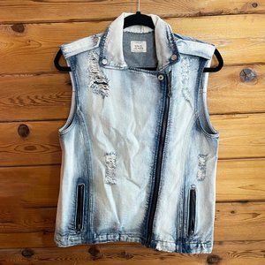 MNG Mango Jeans Denim Moto Biker Jacket Vest XS